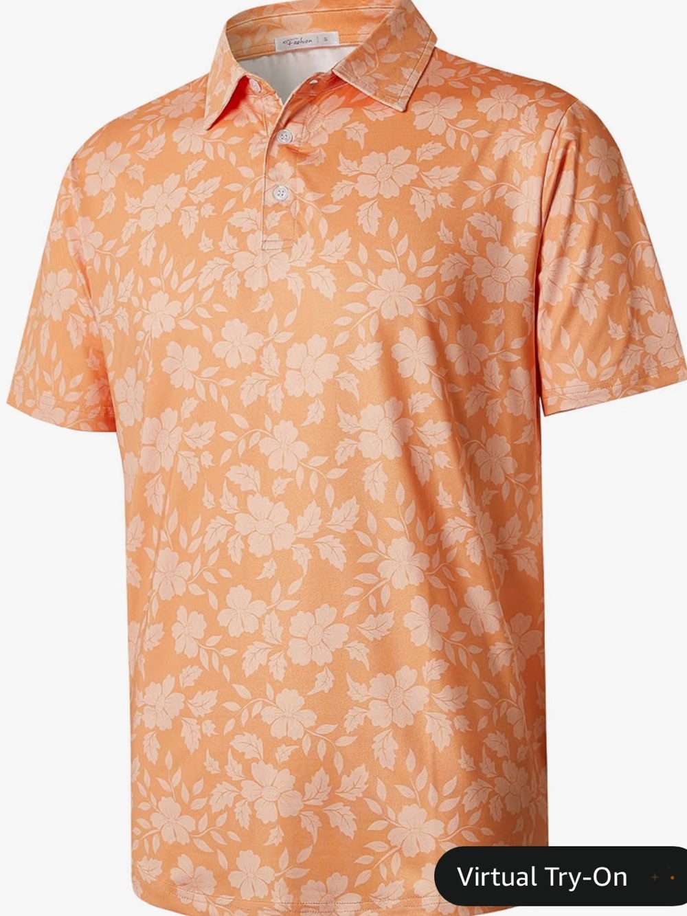 Men's Floral Performance Polo Shirt - Peach